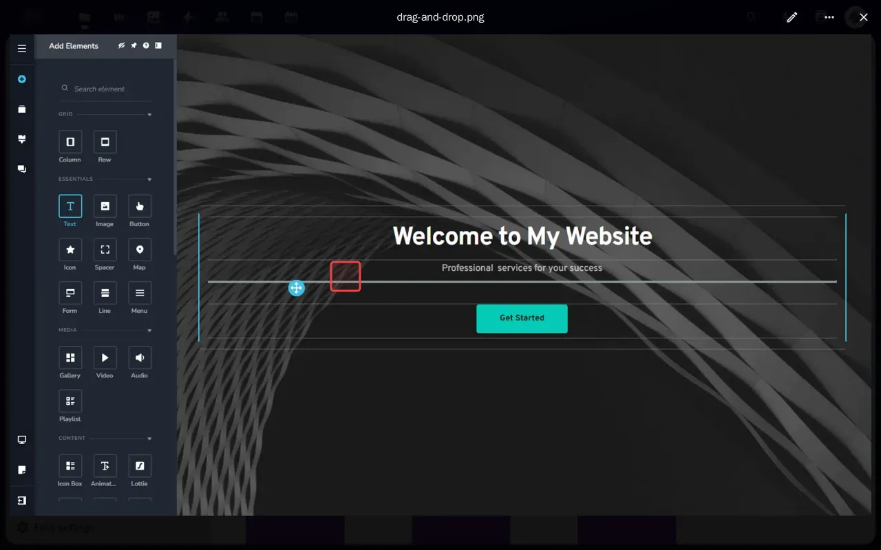 Screenshot showing clicking three-dot actions menu for drag-and-drop.png file