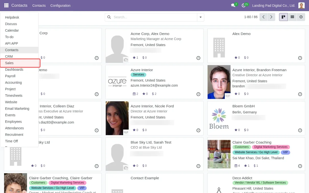 Screenshot showing clicking Sales in sidebar to navigate to Sales app