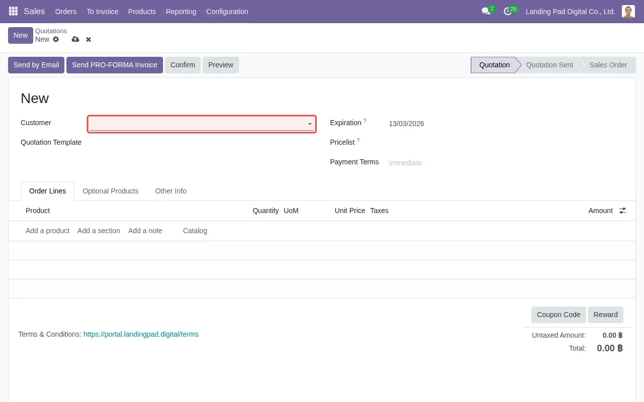Screenshot showing typing Jane Doe in the Customer field