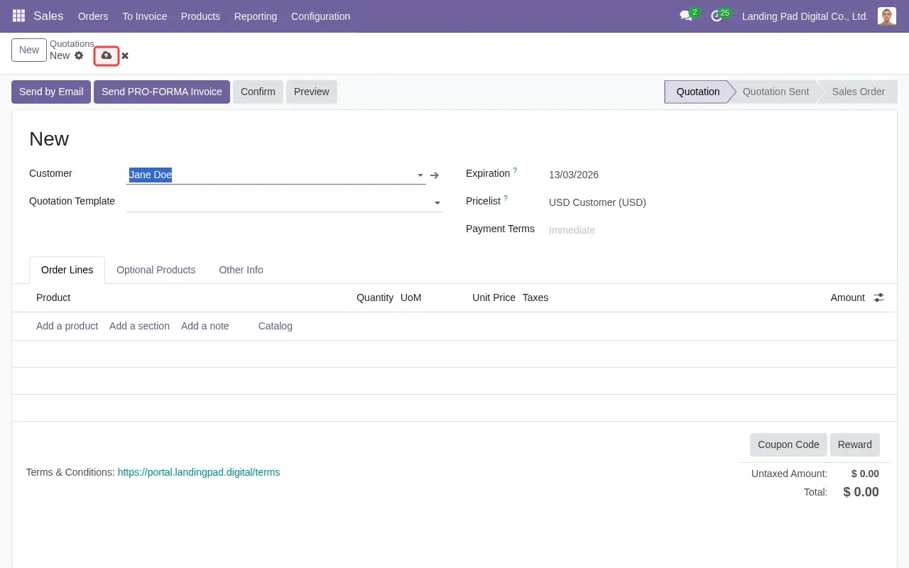 Screenshot showing clicking Save manually button to save the quotation