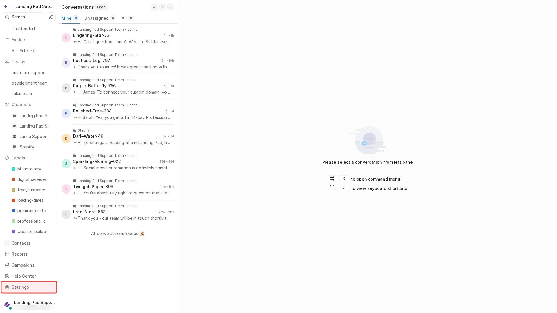 Screenshot showing clicking Settings in sidebar to open settings