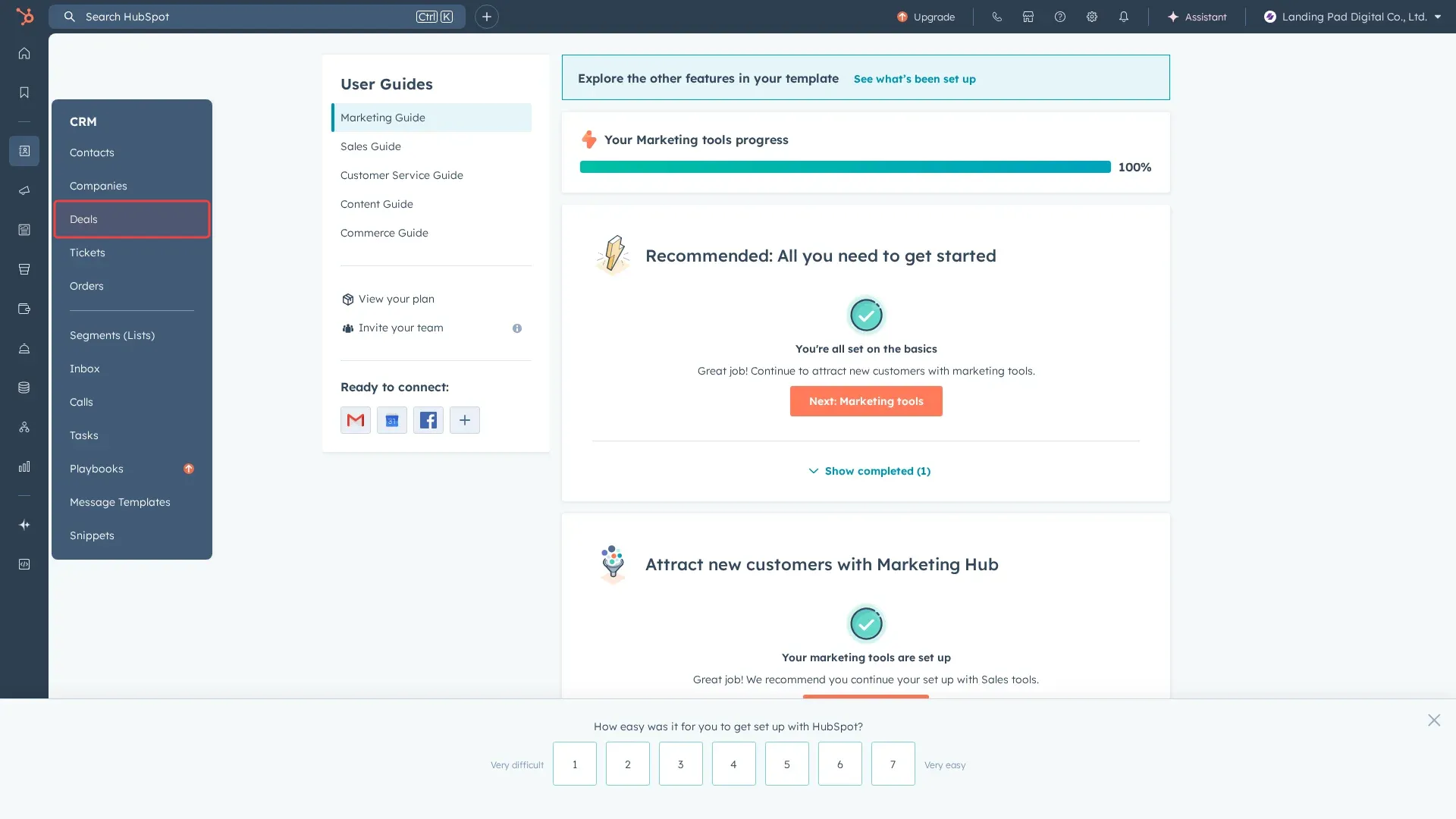 Screenshot showing clicking Deals in CRM submenu to access deals