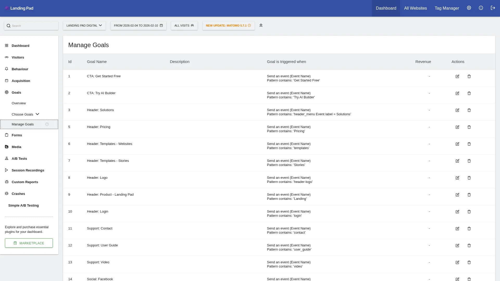 Screenshot showing scrolling down to find the Add a new Goal button