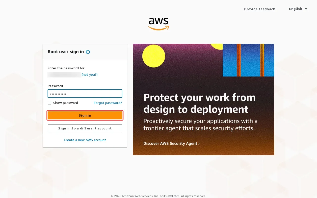 Screenshot showing clicking Sign in button to access AWS console