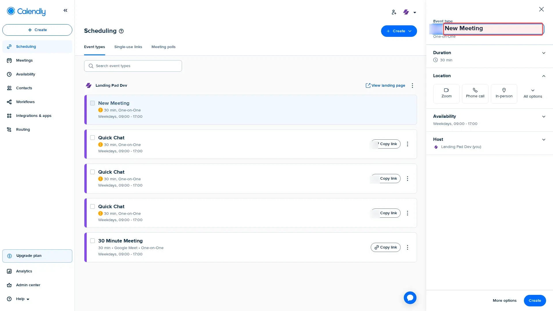 Screenshot showing typing Quick Chat in the event name field