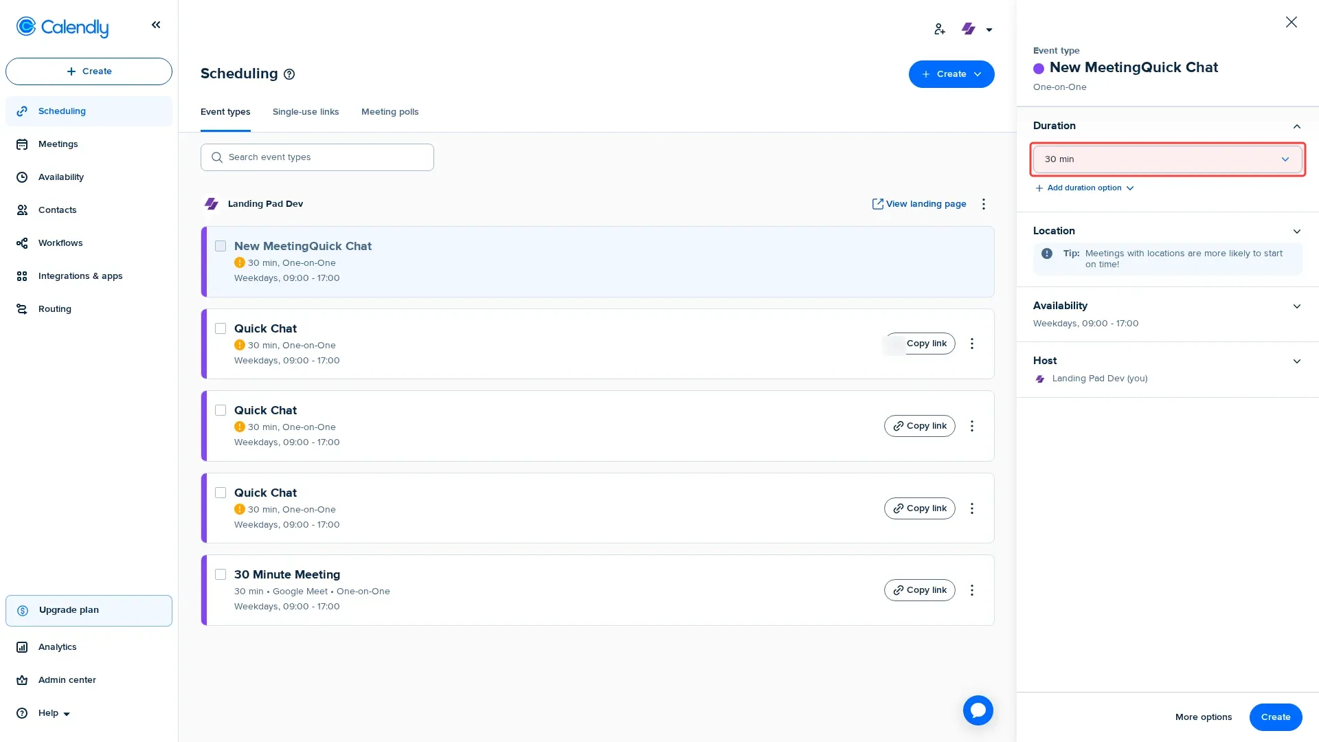 Screenshot showing clicking duration dropdown to select 30 minutes