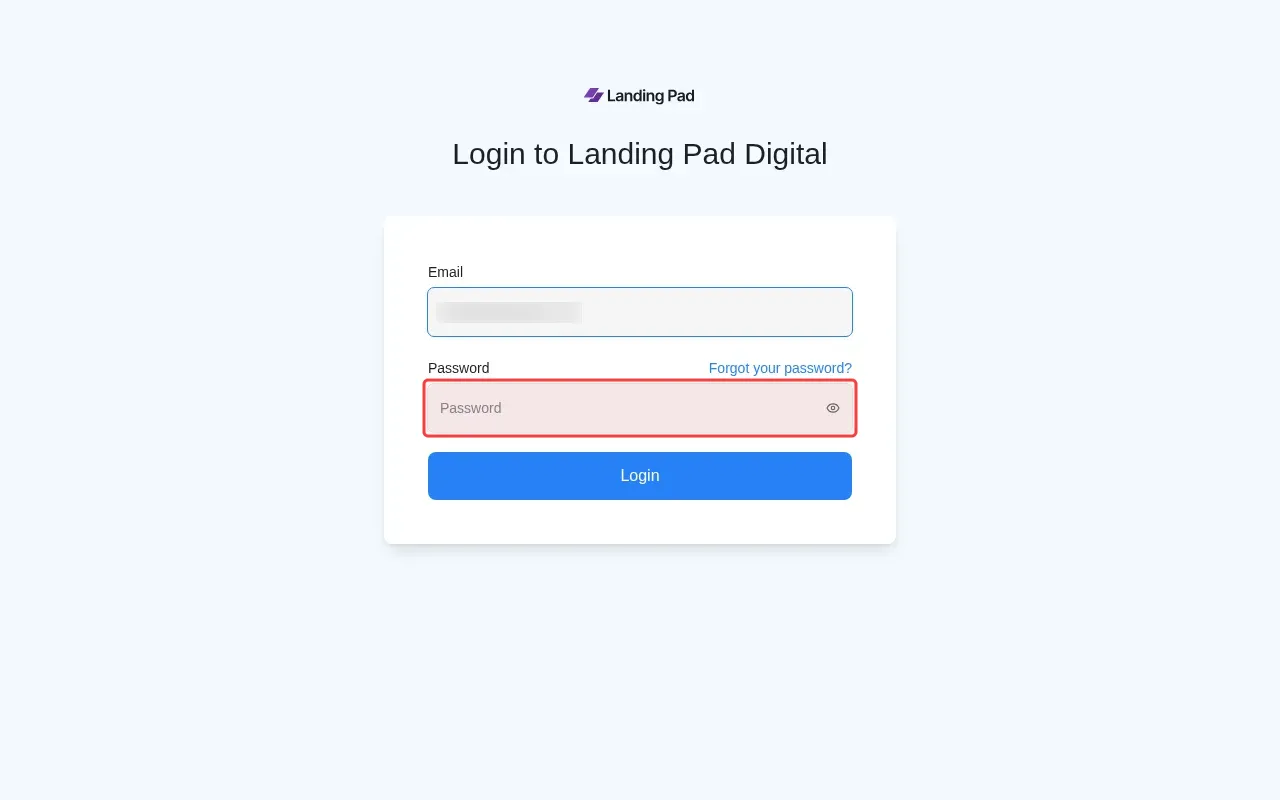 Screenshot showing typing password in the password field to login