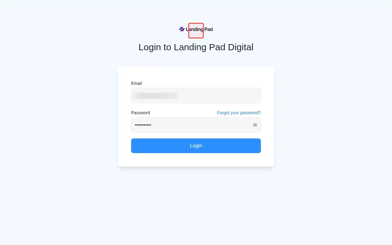 Screenshot showing clicking Landing Pad logo to find Chatwoot access