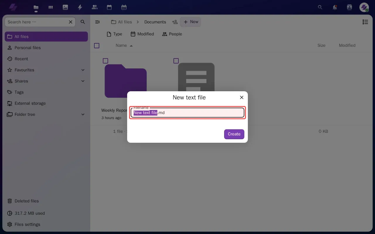 Screenshot showing typing Meeting Notes in the filename field